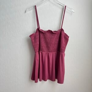 Grace Karin Smocked Peplum Top Mauve Dark Pink